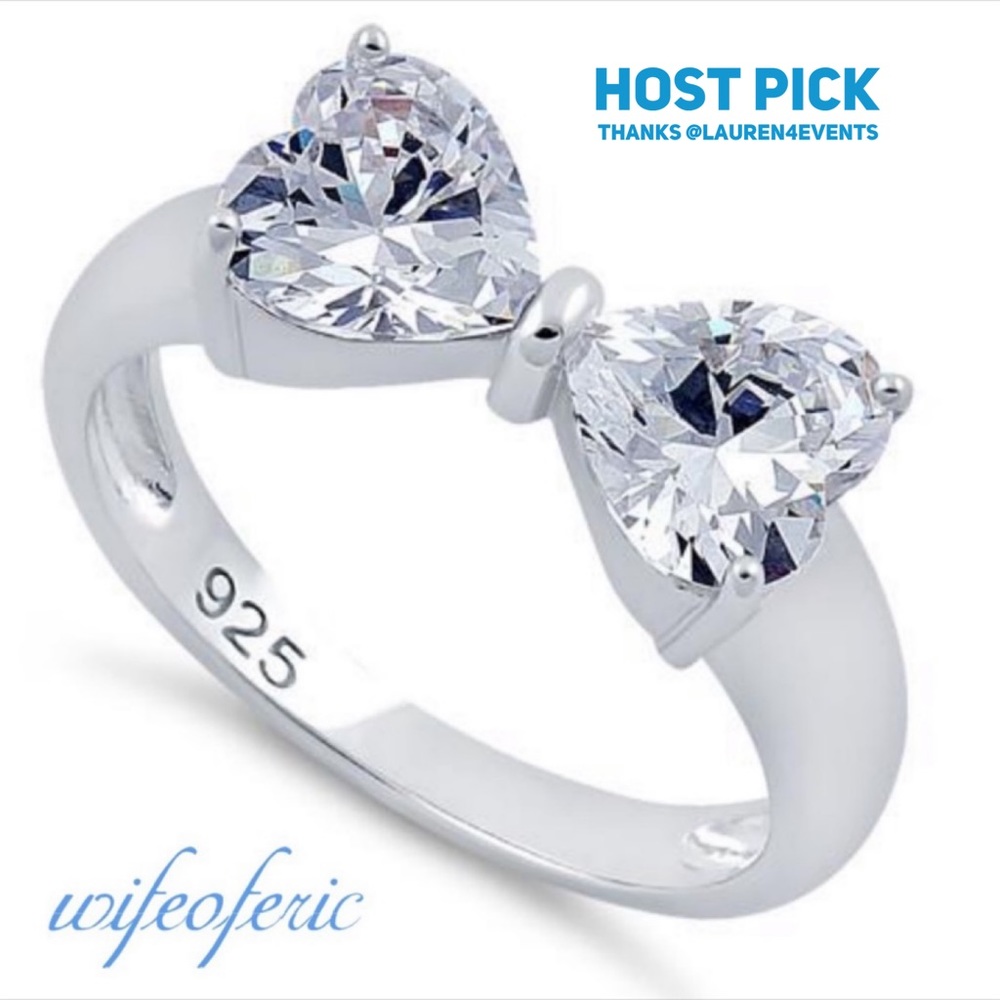 Sterling Silver .925 Bow Ring w Heart CZ
